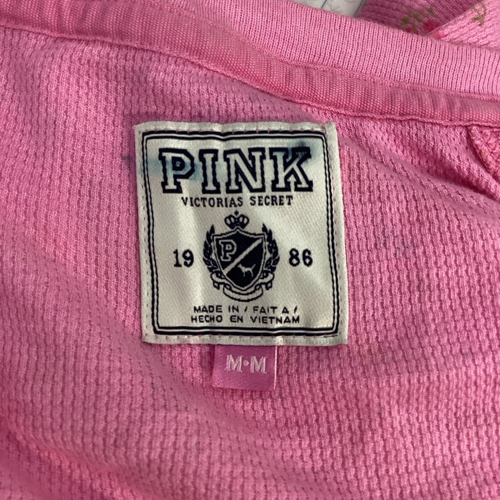 PINK Victoria's Secret Retro Pink Top Floral Long Sleeve with Front Button Sz M - Picture 11 of 13